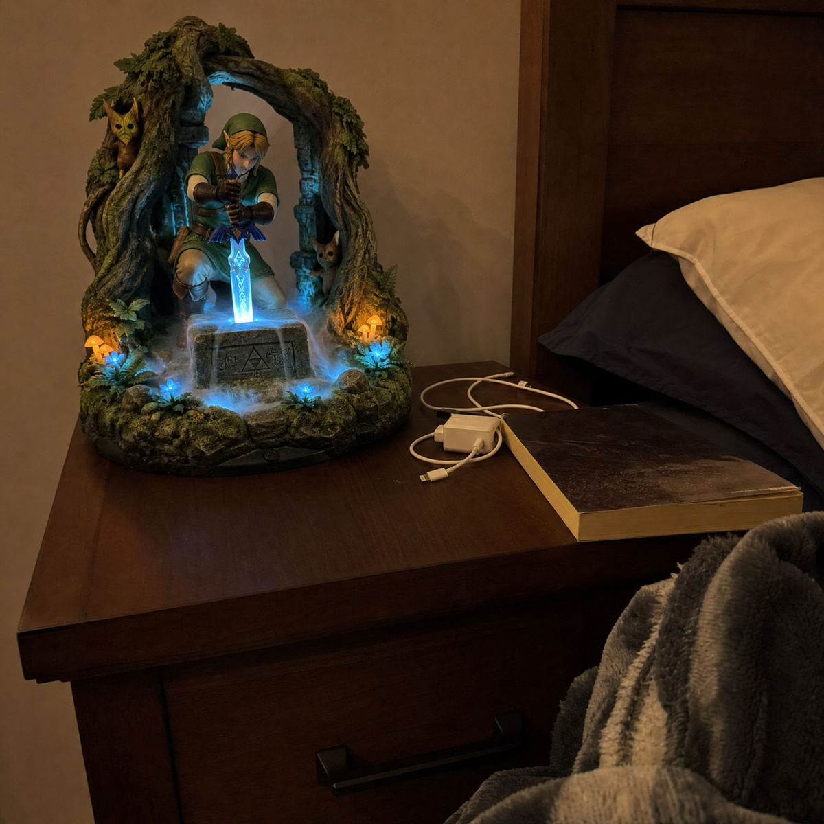 Hero's Rest humidifier glowing on a nightstand