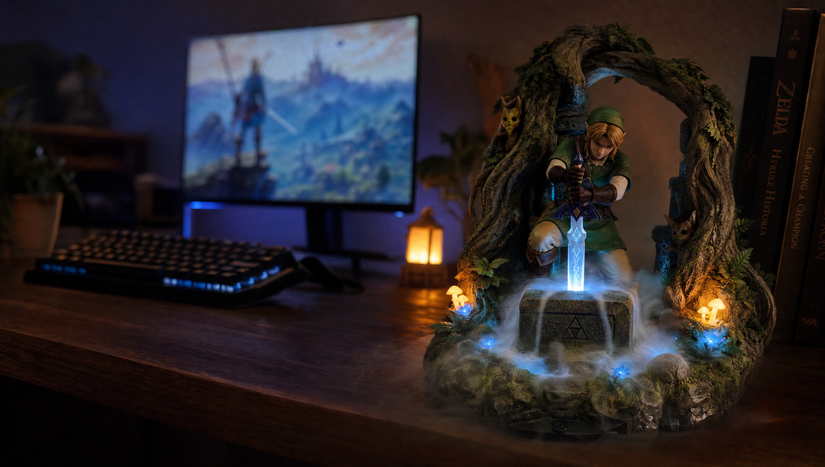 Hero's Rest humidifier on a gaming desk at night
